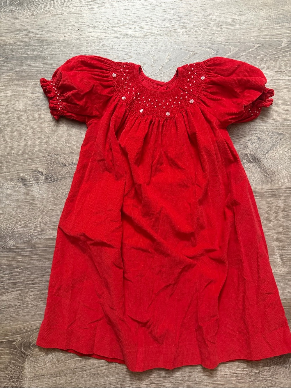 Mom and Me Red Smocked Puff-Sleeve Kids Dress